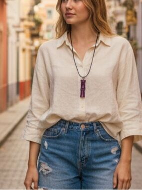Red Bamboo-Style Coral Pendant Necklace